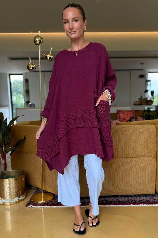 Made in Italy Paulo Pillow Cotton Honeycomb Parachute Tunic Beetroot /12 =